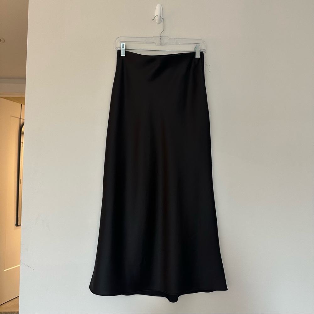 Zara Black Satin Maxi/Midi Skirt